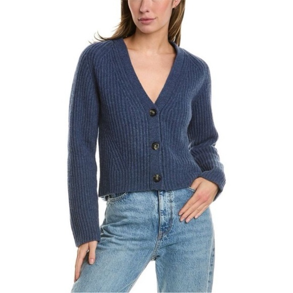 GANNI Cropped Navy Wool Blend Sweater Cardigan Size Medium - Picture 9 of 9